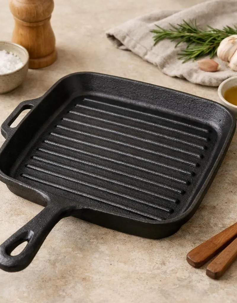 Gietijzeren grillpan zonder coating — plastic-vrij alternatief in Pannen