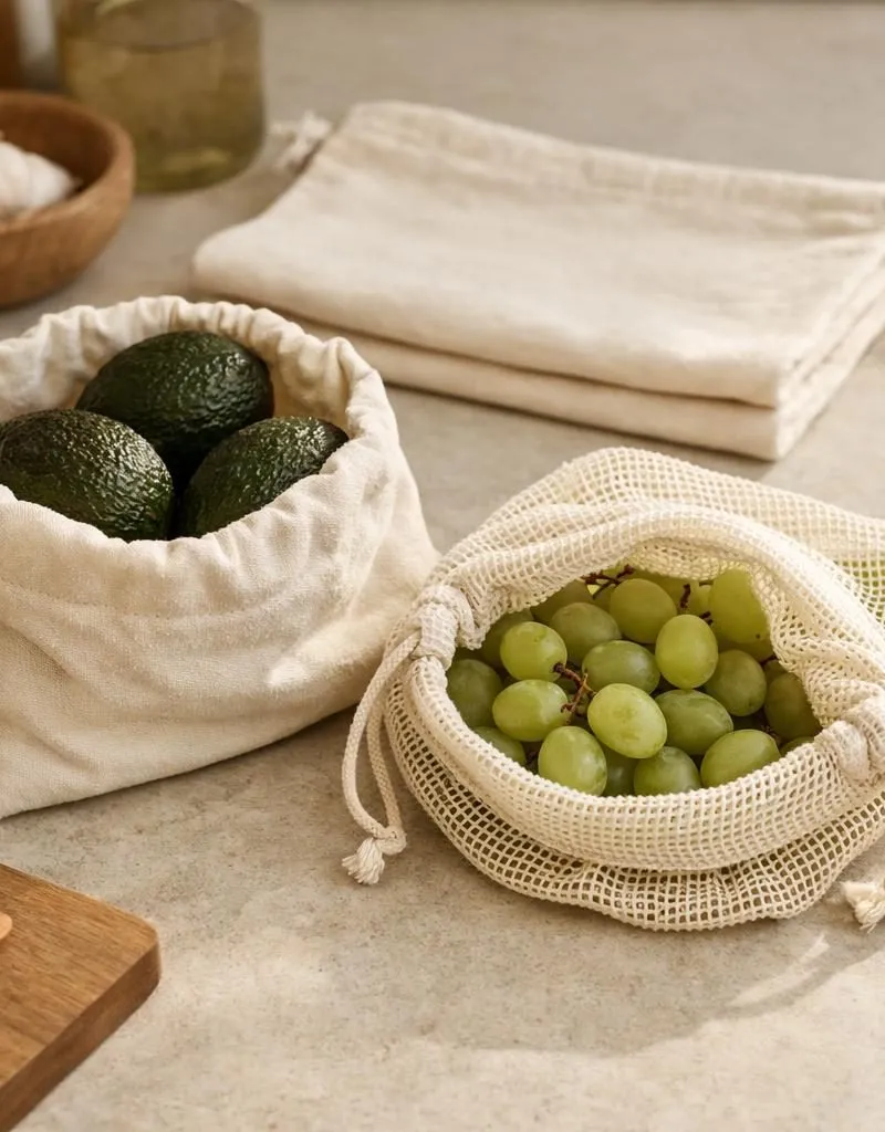 Herbruikbare groente/fruit zakjes — plastic-vrij alternatief in Bewaren