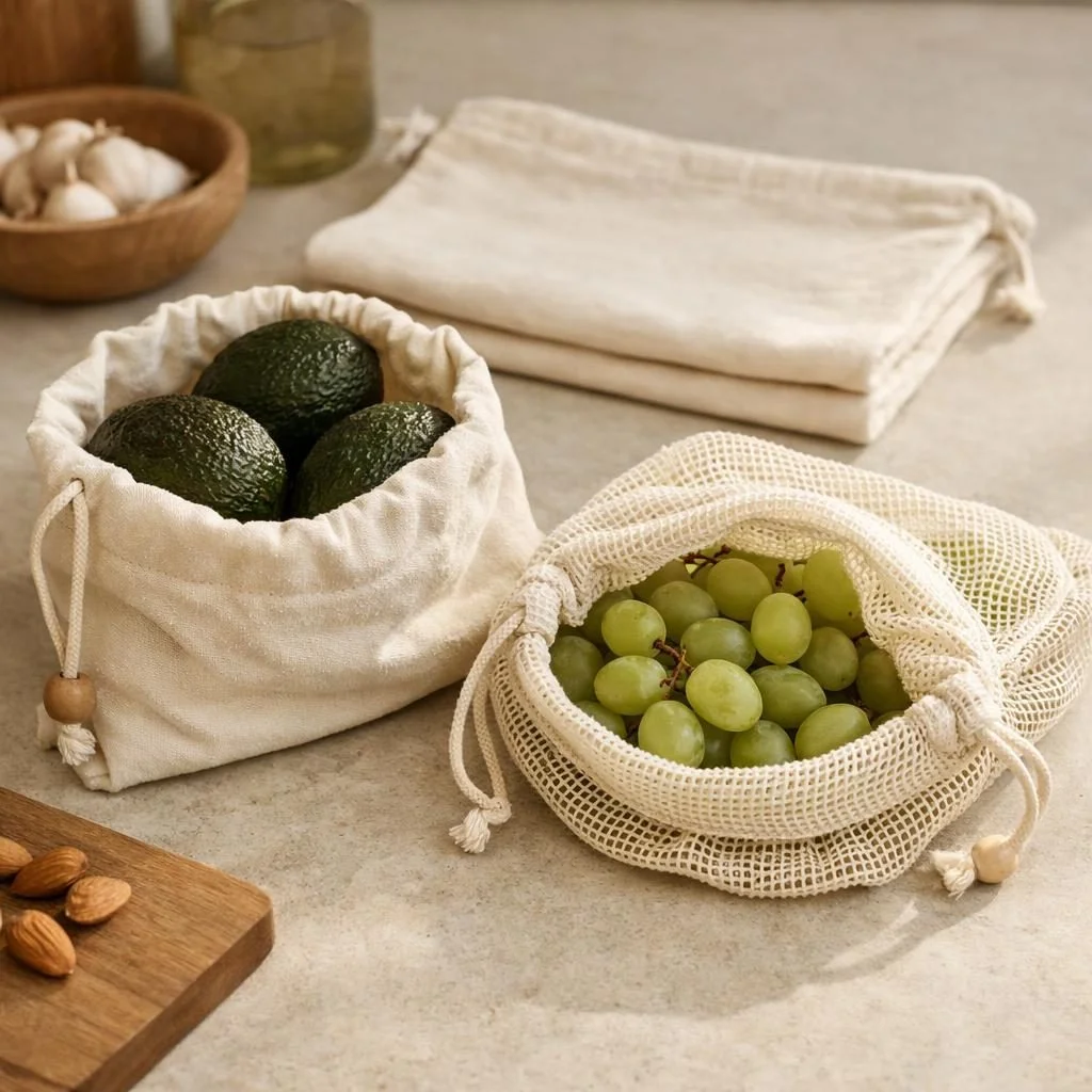 Herbruikbare groente/fruit zakjes — plastic-vrij alternatief in Bewaren